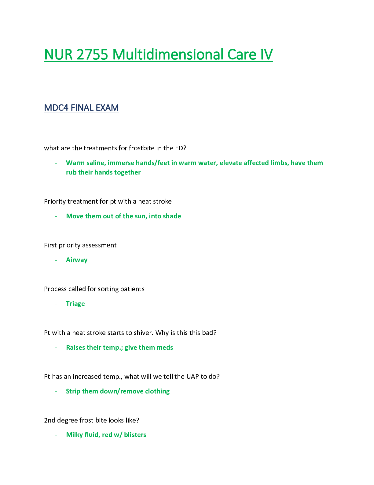 Preview of NUR2755 / NUR 2755 Multidimensional Care IV / MDC 4  FINAL EXAM   - Rasmussen